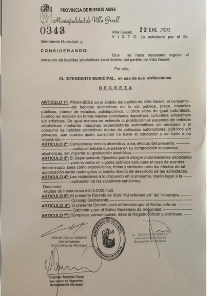 Decreto de la Municipalidad de Villa Gesell